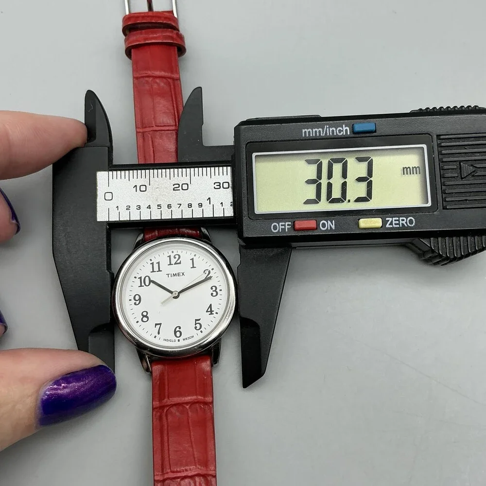 Timex Indiglo WR30M Womens Watch 30mm White Dial Red Leather New Battery
